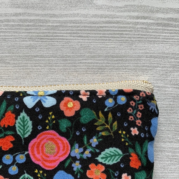Small Zipper Pouch by Rifle Paper Co. Wild Rose Metallic Black Fabric - Picture 4 of 10
